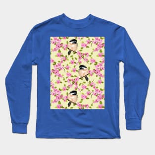 Spring Flowers And Birds Pattern On Yellow Long Sleeve T-Shirt